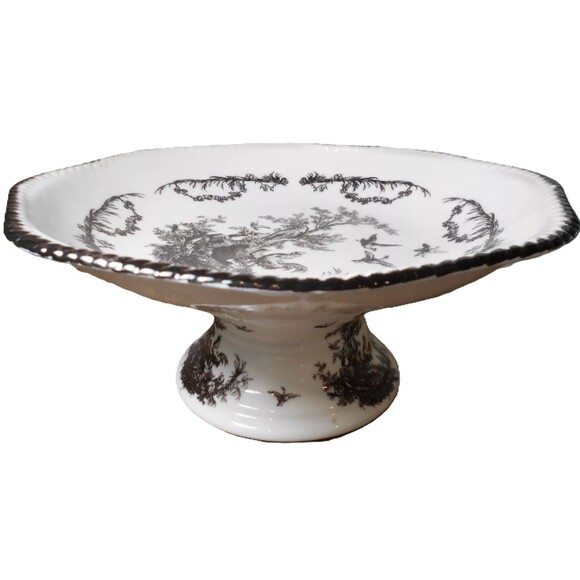 AUV2 Black & White French country Toile Centerpiece Pedestal Fruit Bowl - Picture 13 of 13